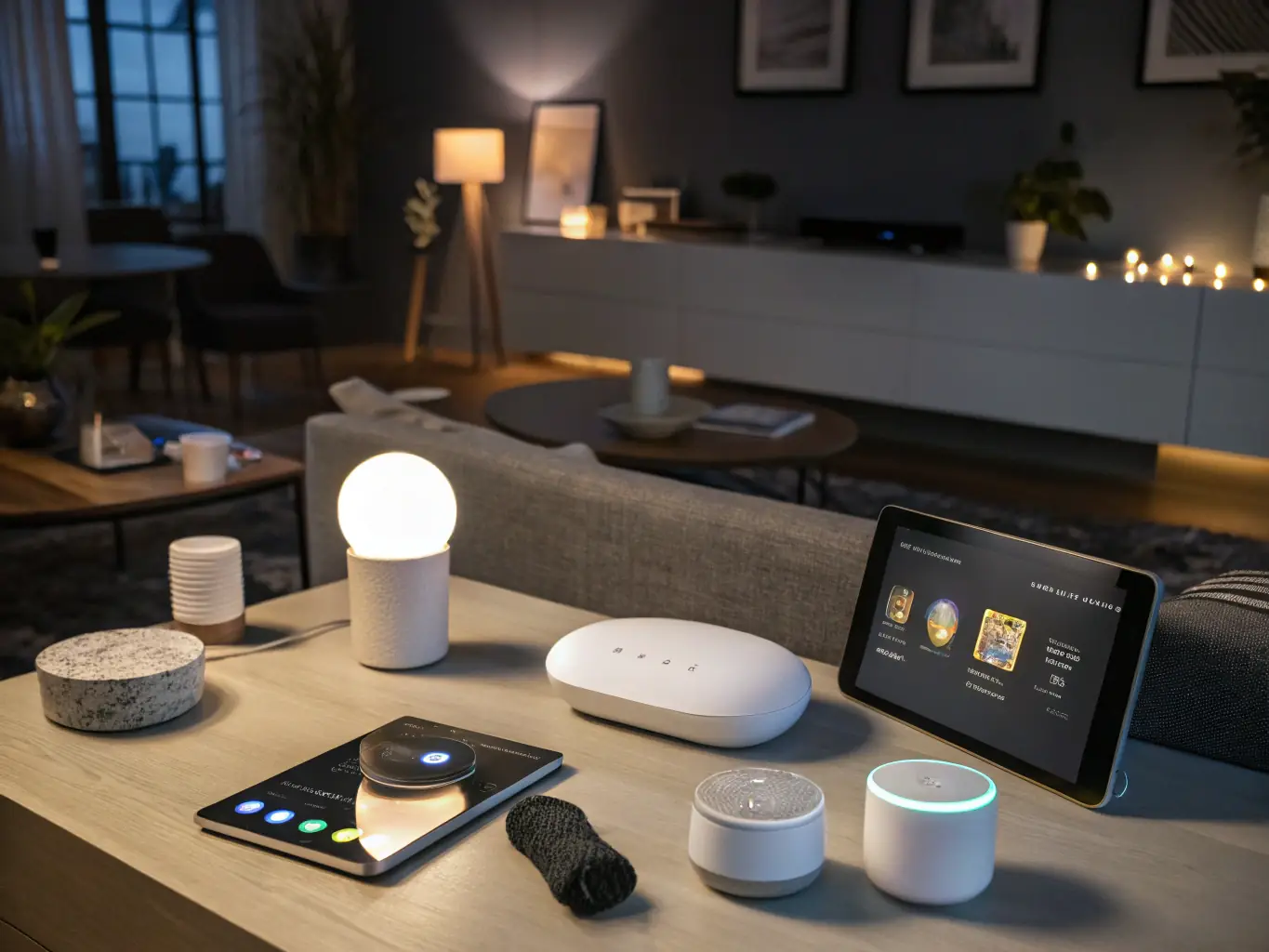 A smart home hub controlling various devices, illustrating the interconnectedness of a modern smart home system.