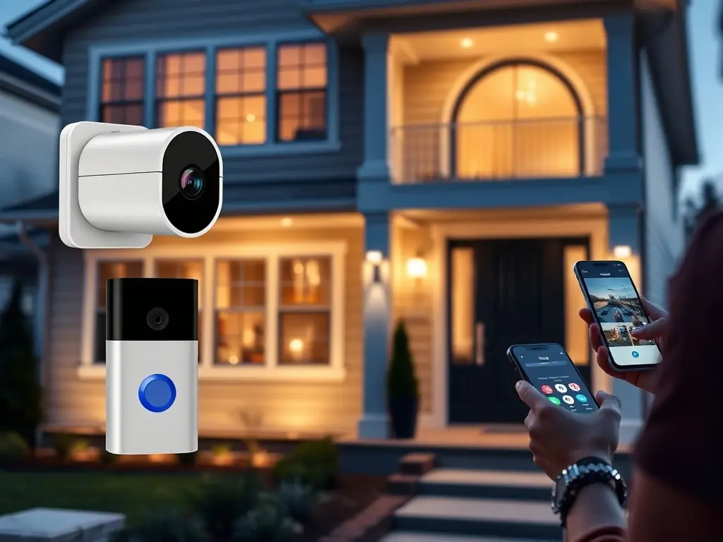 A professionally installed Ring doorbell on a modern home, showcasing its sleek design and integrated camera.