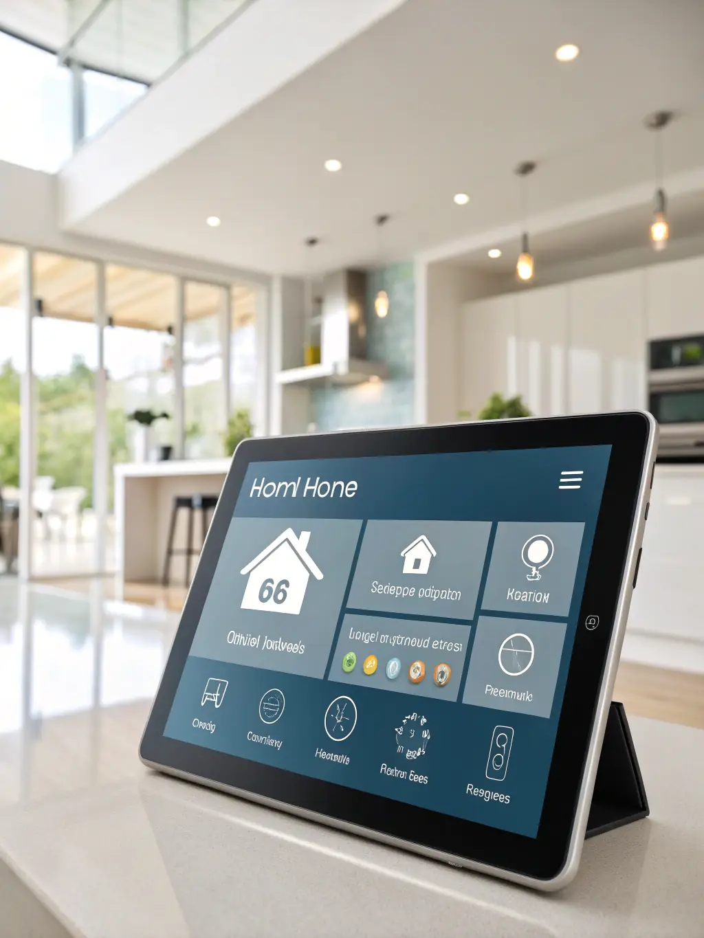 An image of a clean, well-organized smart home control panel interface on a tablet, demonstrating ease of use and seamless integration.